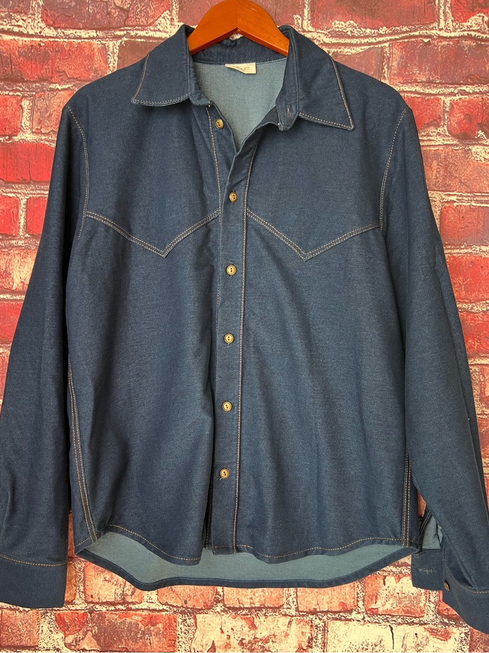 Boutique Vintage Denim Look Western Contrast Stitch Snap Front Shirt Blue XL